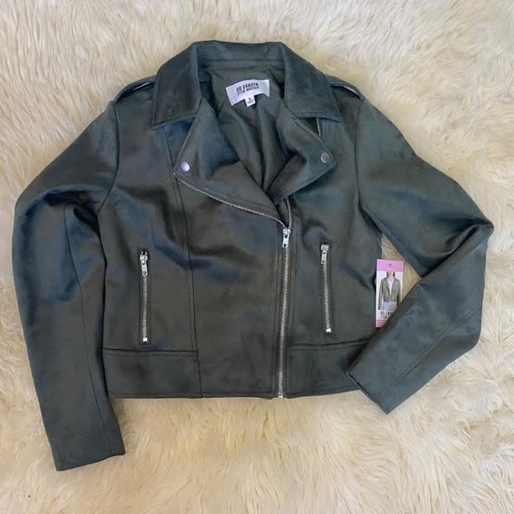 NWT BB DAKOTA BY STEVE MADDEN VEGAN Faux Suede Moto Jacket in Green - Picture 5 of 11
